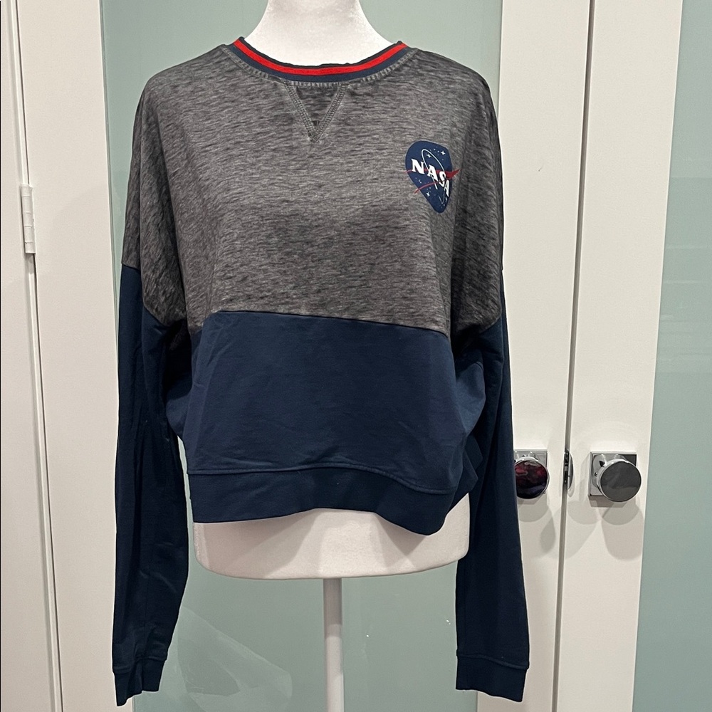 Fifth Sun Gray and Navy NASA Colorblock Long Sleeve Tee